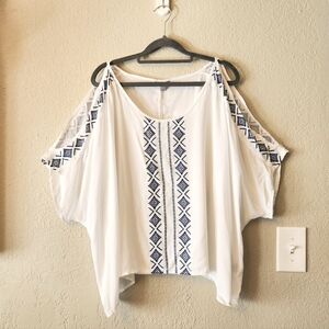 Women's White Cold-Shoulder Embroidered Top